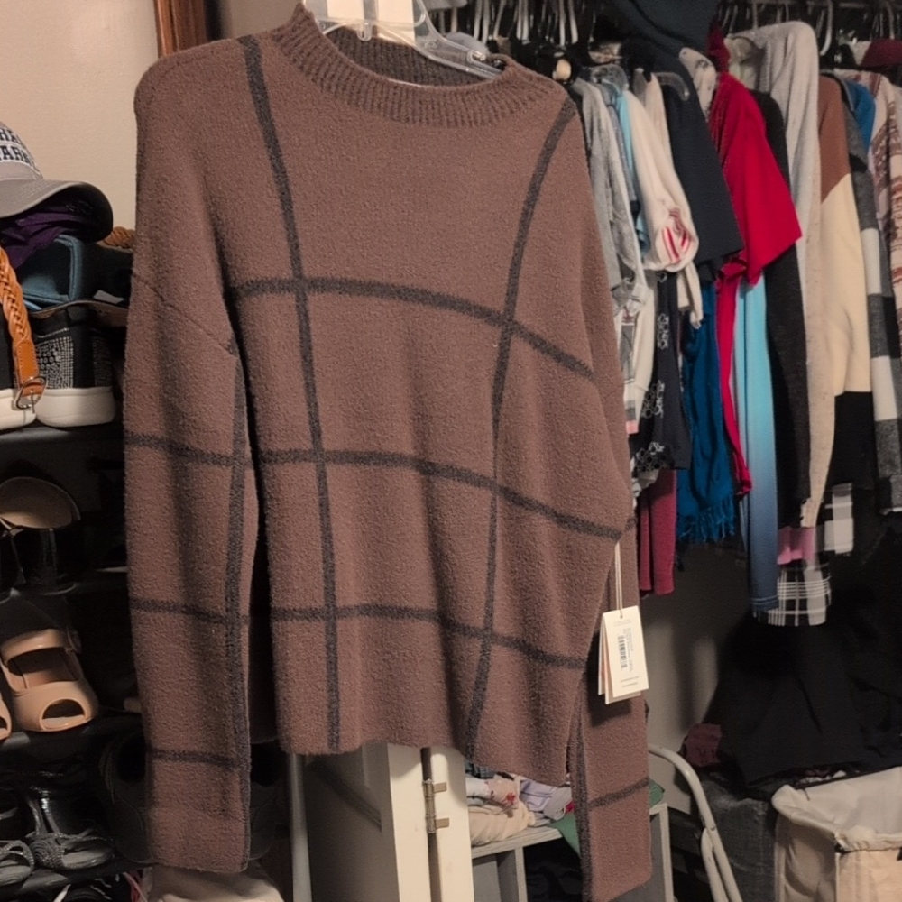 Carve Designs Brown and Gray Grid Sweater